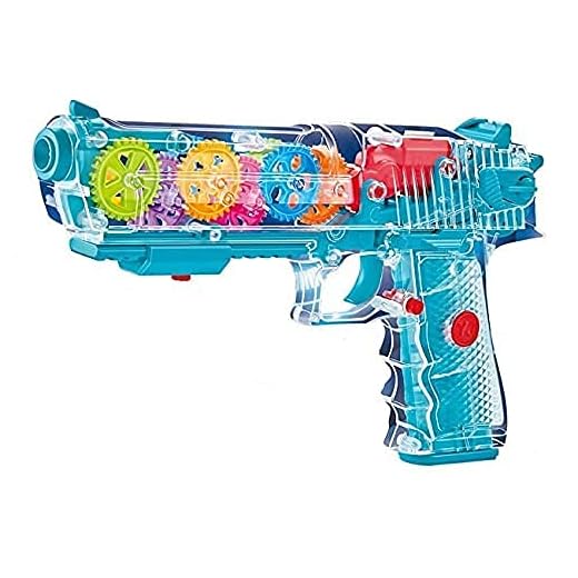 Prime Deals Musical Transparent Gear Vibration Mechanical Gun Toys with Multi Mode Switching LED Flashing Lights and Sound Effects for Kids Boys Girls Red and Blue