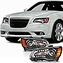 AKKON - For 2011-2014 Chrysler 300 Angel Eye Halogen Type Projector Black Headlights Housing - Pair