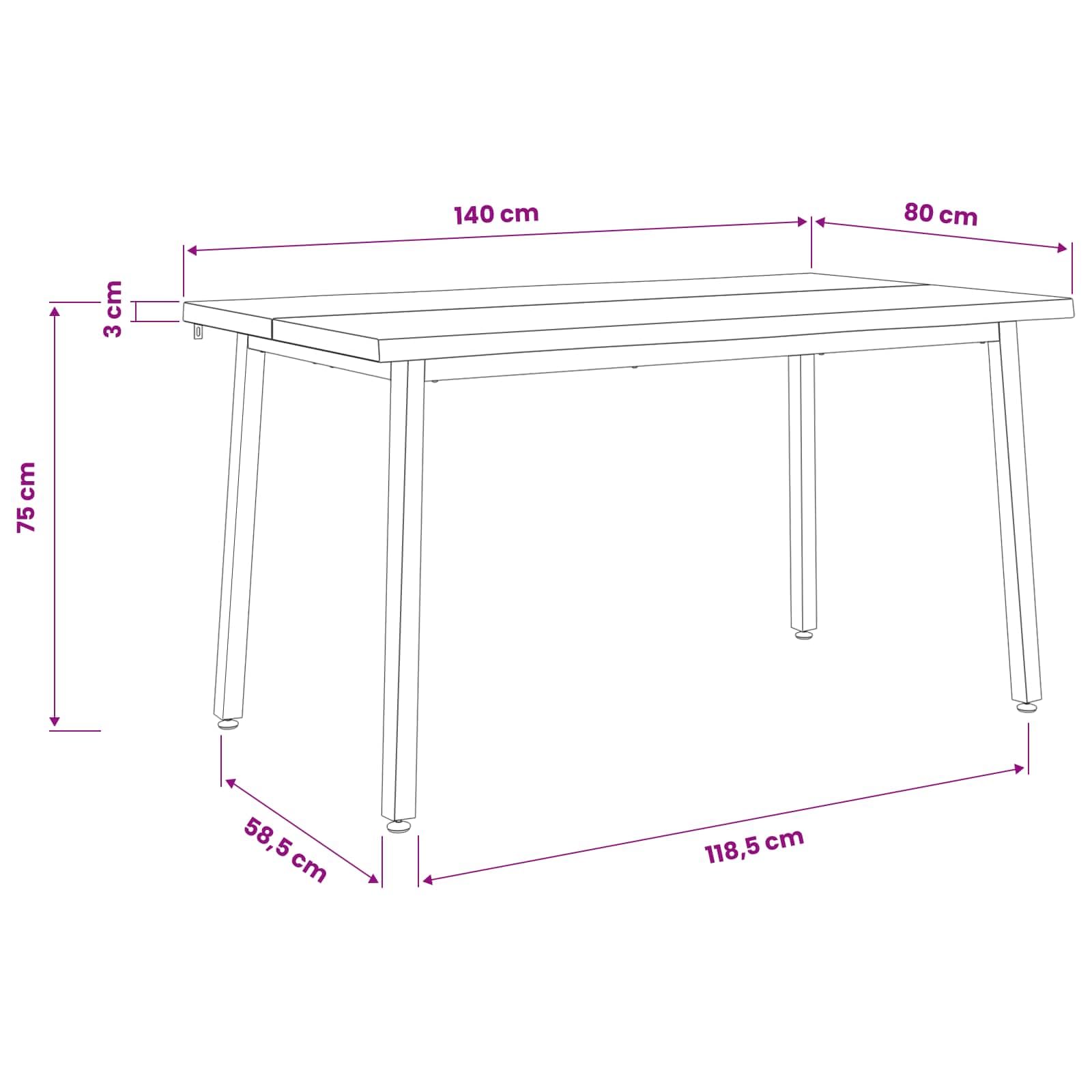vidaXL 140 x 80 x 75 cm Lite Drewno Akacji Naturalny i czarny