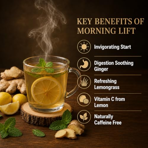 Image of Brew Sage Morning Lift Herbal Tea - Lemon, Ginger & Tulsi | Detox Tea for Weight Loss, Bloating & Digestion | Caffeine-Free Energy & Stress Relief | 30 Tea Bags | Vegan, GMP Certified