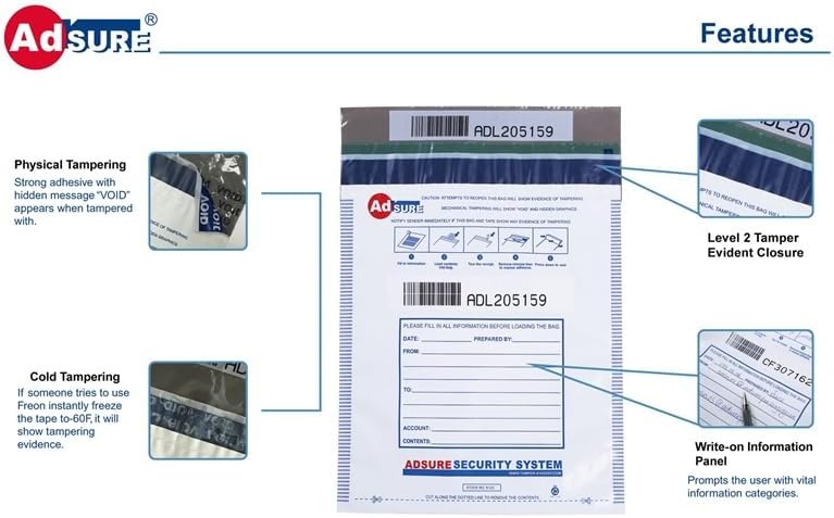 9" x 12",White, 100 Bags, Level 2 Tamper-Evident Deposit Bags for Cash Handling & Valuables, Moisture, Tear-off receipt + Barcodes and Serial Number - Image 5