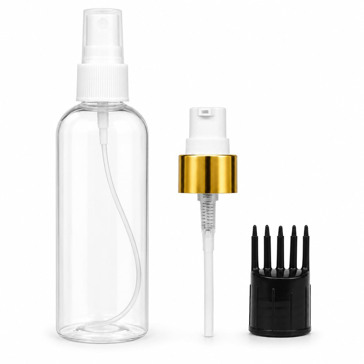 MeeTo 1 Cylindrical Shape Bottle Durable Refillable Containers With 1 Pump Bottles Dispenser, 1 Spray Atomizer And Root Comb Applicator, For Perfume, Liquids, Shampoo, Body Soap, Lotion, Cream-image-15