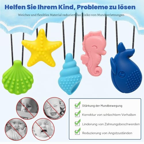Kaukette für kinder 5er Set, Sensorische Kauketten, BPA-freies Silikon – Ansicht 6