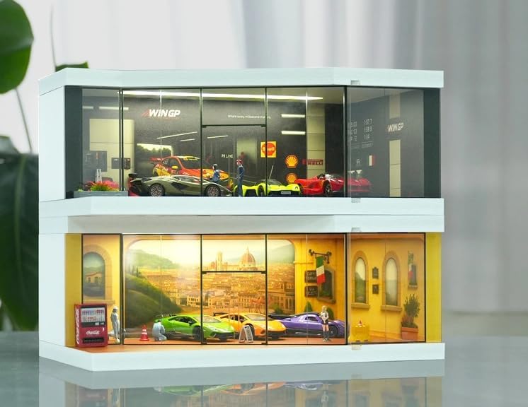 Raineed 1/64 ガレージ 模型 ミニカーケース 車庫 模型収納 ディスプレイ LED付き Type-C コレクションケース