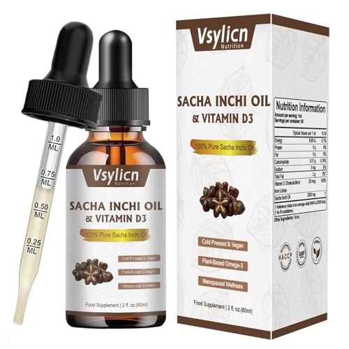 Vsylicn Sacha Inchi Oil with Omega 3 Fish Oil + Vitamin D3 Joint Supplements for Men & Women Advanced Joints & Cartilage Support for Brain and Body 60ml No Additives & Vegan