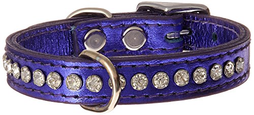 Image of Signature Leather Crystal Dog Collar, Metallic Purple Solid Grain Leather, Fits 7.5 inch-9.5 inch Neck Size, 12 inch Overall Length