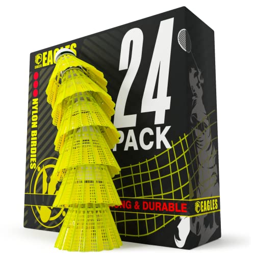 Eagles 24 Pack Nylon Badminton Birdies - Bedminton Shuttlecocks For Baseball/Softball Batting Training - Birdie Ball For Indoor And Outdoor Matches ~ Highly Stable & Durable Shuttle Balls #TOP23