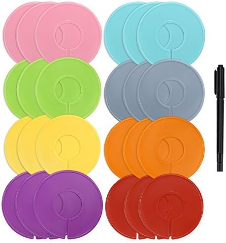 Caydo 24 Pieces 8 Colors Clothing Size Dividers Round Hangers Closet Dividers with Marker Pen