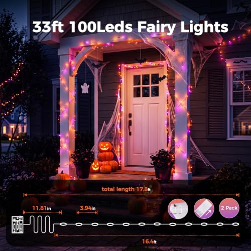 Brightown-Halloween-Fairy-Lights-Purple-Orange, 2Pack 16.4FT 50 LED Lights - image 2