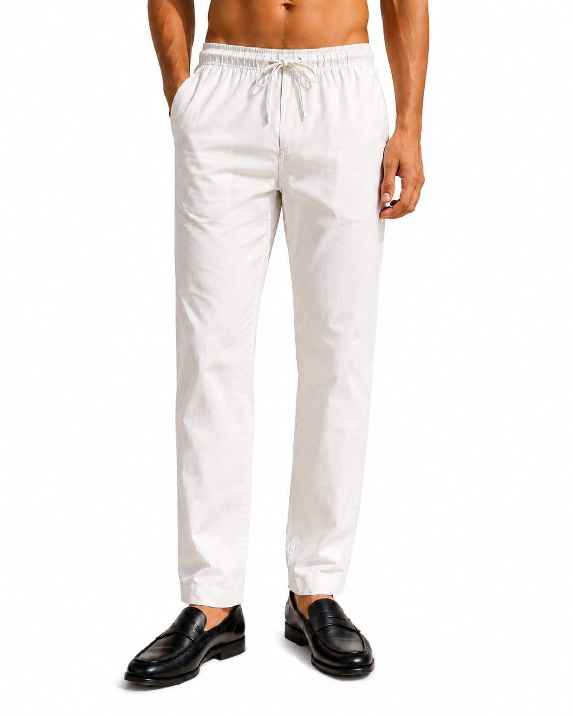 Men's Off White Cotton Poplin Pyjama Pant for Kurta | Elastic Waistband with Drawstring | Straight Fit Ethnic & Casual Bottom Wear-image-9