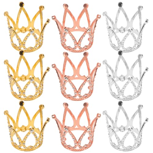 GALPADA 9 Adornos para Tarta de para Mini Tiaras de Princesa Reutilizables Decoraciones Brillantes en Oro Plata y Rosa Dorado para Cumpleaños Infantiles y Bodas
