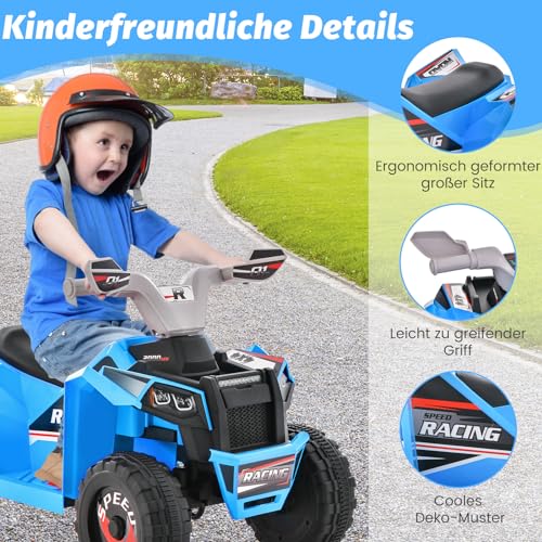 COSTWAY 6V Kinder Quad Elektro, Kinderquad mit Vorwärts-/Rückwärtsschalter, Mini ATV Elektroquad, Elektroauto für Kinder ab 3 Jahren (Blau) – Bild 6