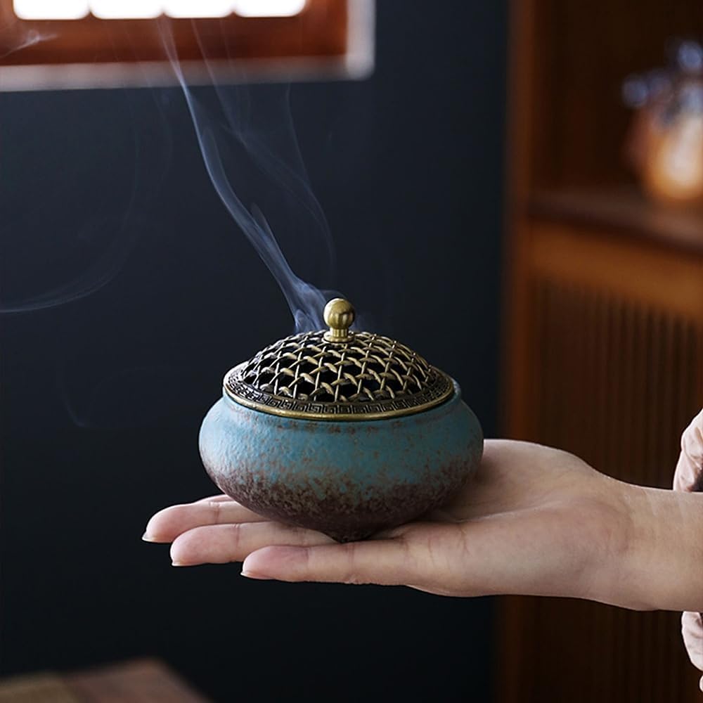 Amazon.co.jp: お香立て 香炉 和風 陶器製 蓋付き おしゃれ シンプル