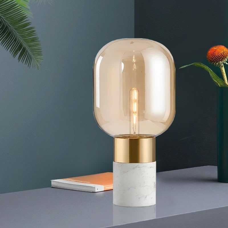 Piccola lampada da tavolo, Lampade da tavolo con filo in vetro ambrato, arte industriale Plug E27 portatile Vintage lettura luce ristorante