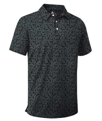 SWISSWELL Mens Golf Shirt Short Sleeve Moisture Wicking Print Polo Shirts for Men Performance Summer Tshirt Black L