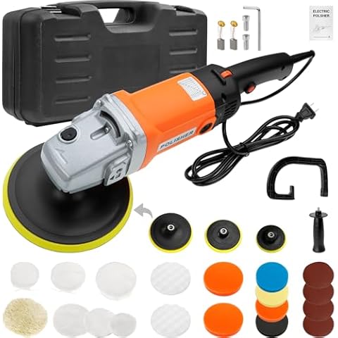 TEKCHIC 110V Buffer Polisher, 5-7-Inch Brushless Dual Action Polisher, 6 Variable Speed Random Orbital Polisher Kit for Car Detailing, Waxing, Polishing, 25PCS Polishing Accessories, Corded Cover