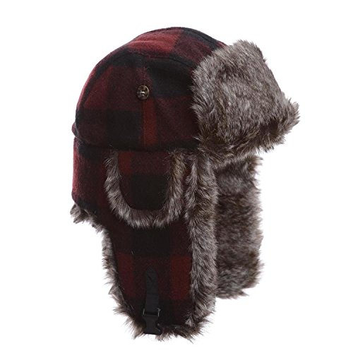 Mad Bomber Maroon Plaid Wool Pilot 