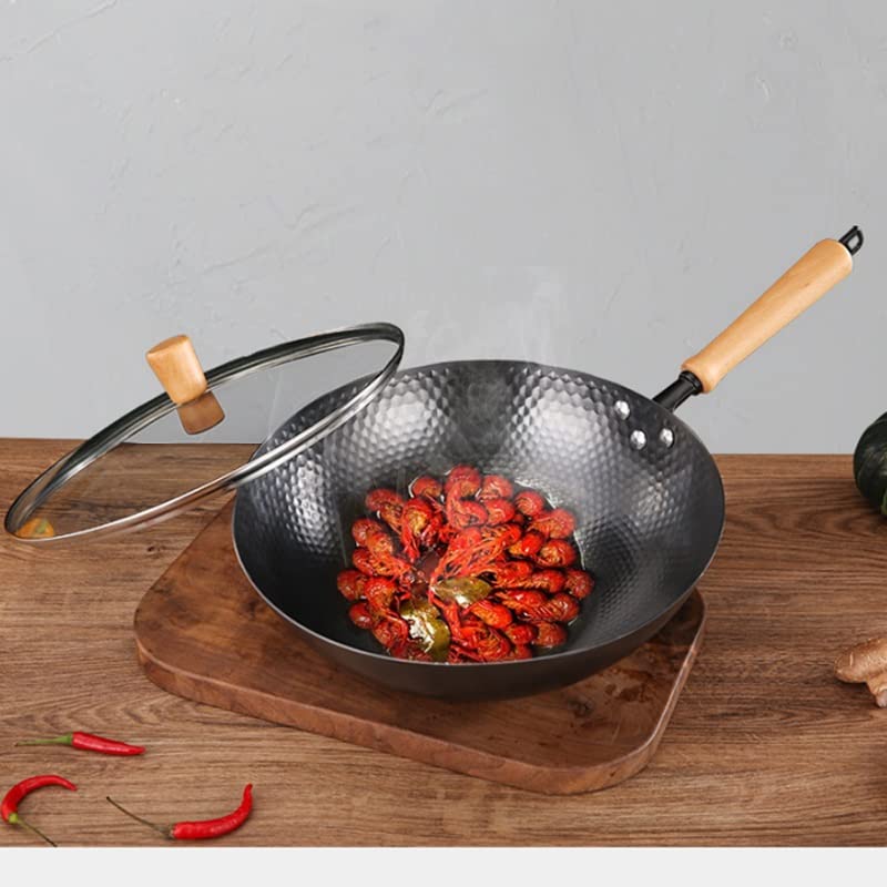 Wok de acero con mango desmontable de madera, 32 cm miniatura 3