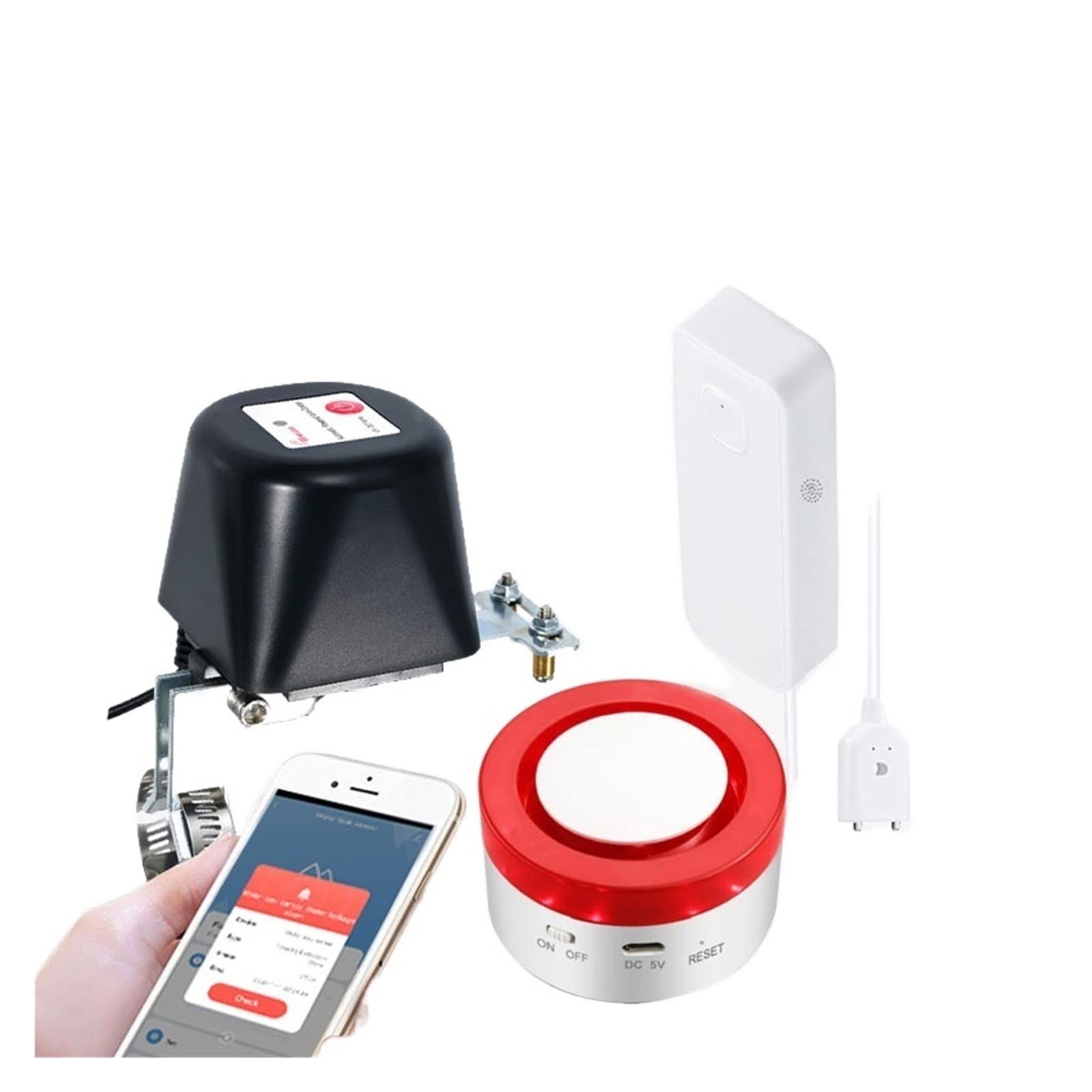 Válvula de agua inteligente Cierre la válvula de agua Wifi, sensor de agua WIFI con válvula de cierre automático Automatización de sirena inteligente Controlador de cierre de agua eléctrico Control