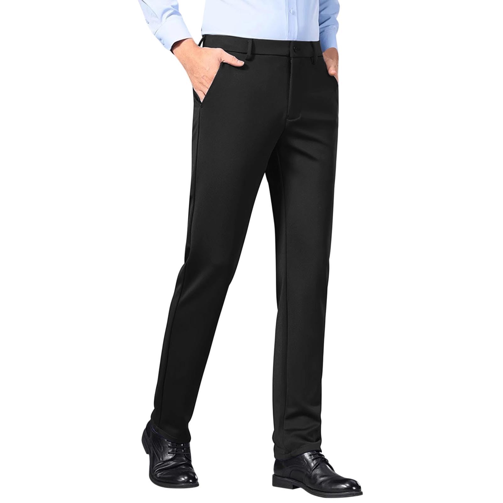 Mens Formal Slacks Slim Fit Stretch Dress Trousers Flat Front Guys Work Pants Business Office Suit Pant for