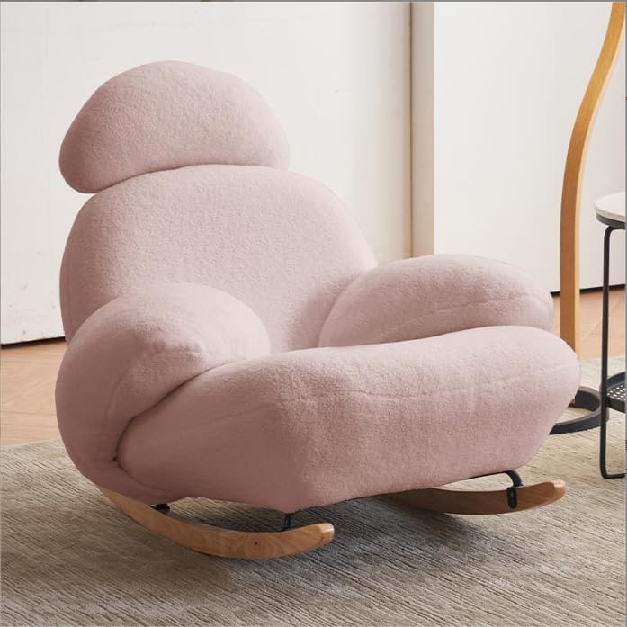 Moderno columpio con reposapiés, cómodo sillón individual, diseño a prueba de inclinación, base de madera maciza, perfecto para sala de lectura (rosa)