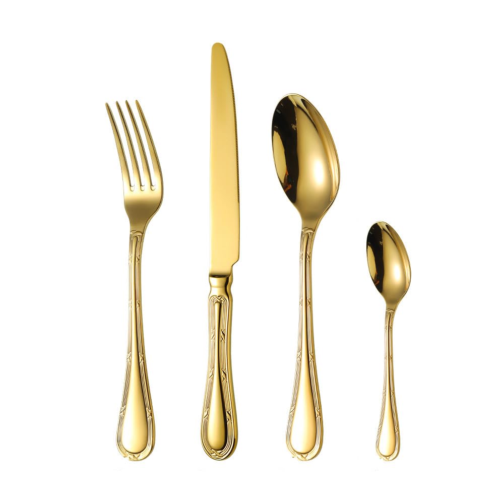 Este Juego de Cubiertos Dorados para 10 Personas, Utensilios de Cocina únicos de Acero 18/8 para el hogar y el Restaurante, vajilla de Lujo Duradera de 40 Piezas con Acabado Espejo, Apta par