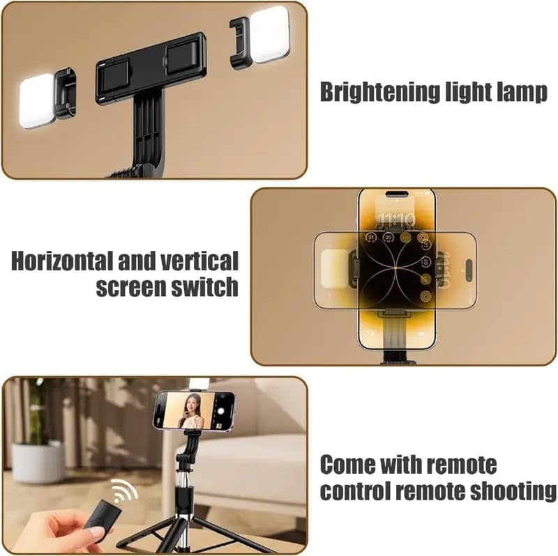 Image of NEXSA R1S-L Mini LED Fill Light Tripod Selfie Stick 155CM 61Inches 3 in 1 Multifunction Aluminium for Vlogging /Photography /Videography for All Mobile Smartphones (Multicolor)