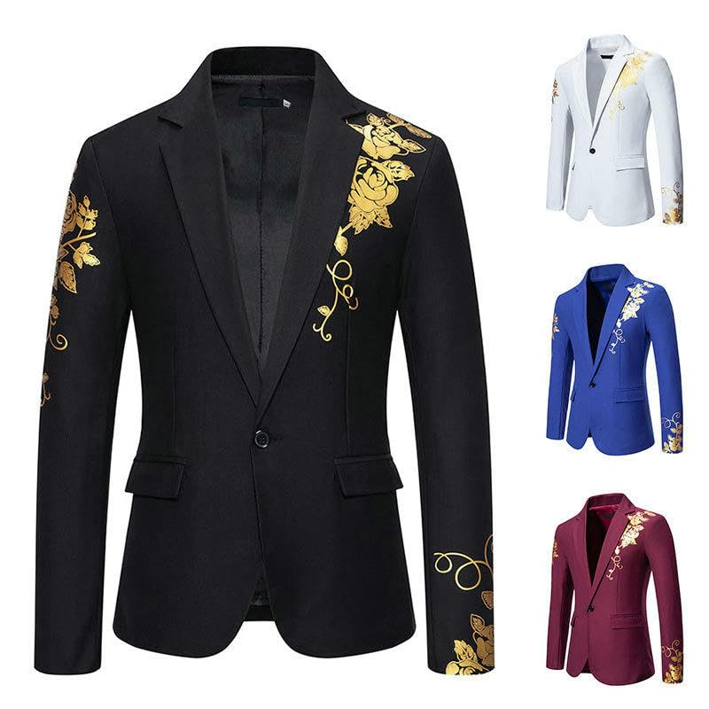 Blazer imprimé cachemire doré à coupe ajustée décontractée - 3