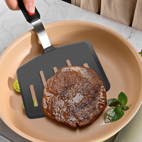 Image of Silicone Spatula - Nonstick, Heat Resistant Cooking & Baking Flipper for Pancakes, Omelettes, Pizza, Steak, Dosa - Ideal for Griddle Pans, Cookware and Fish Turner (Slotted Wide Spatula)