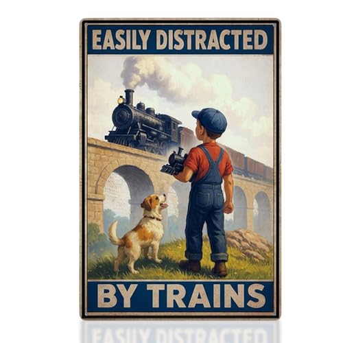 Train Gifts for Men Steam Train Gifts for Men Metal Signs with Vintage Design Garden Ideal for Man Cave Decoration and Themed Room Accent Retro Nostalgic Wall Patch Mural