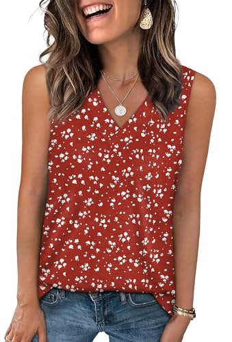 WIHOLL Womens Summer Tops Loose Tank Tops Dressy Casual Sleeveless Shirts Women's Clothing V Neck Hawaiian T Shirts Trendy Beach Vacation Cruise Outfits Basic Tee M