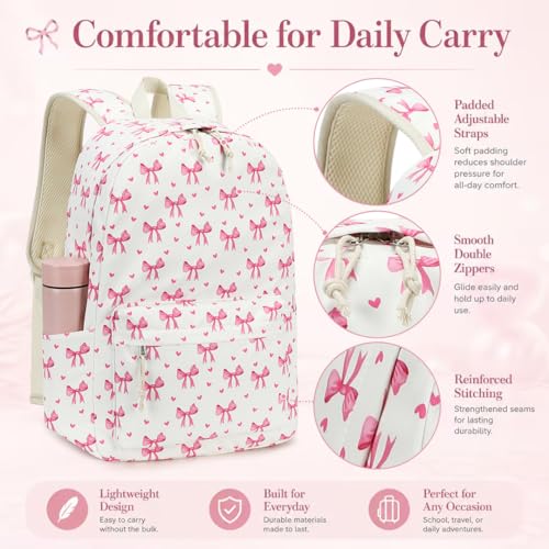 Image of LOIDOU Backpack for Girls School Backpacks Bookbags for Elementary Middle School Women Laptop Backpacks (Bow Tie Beige, L-17)