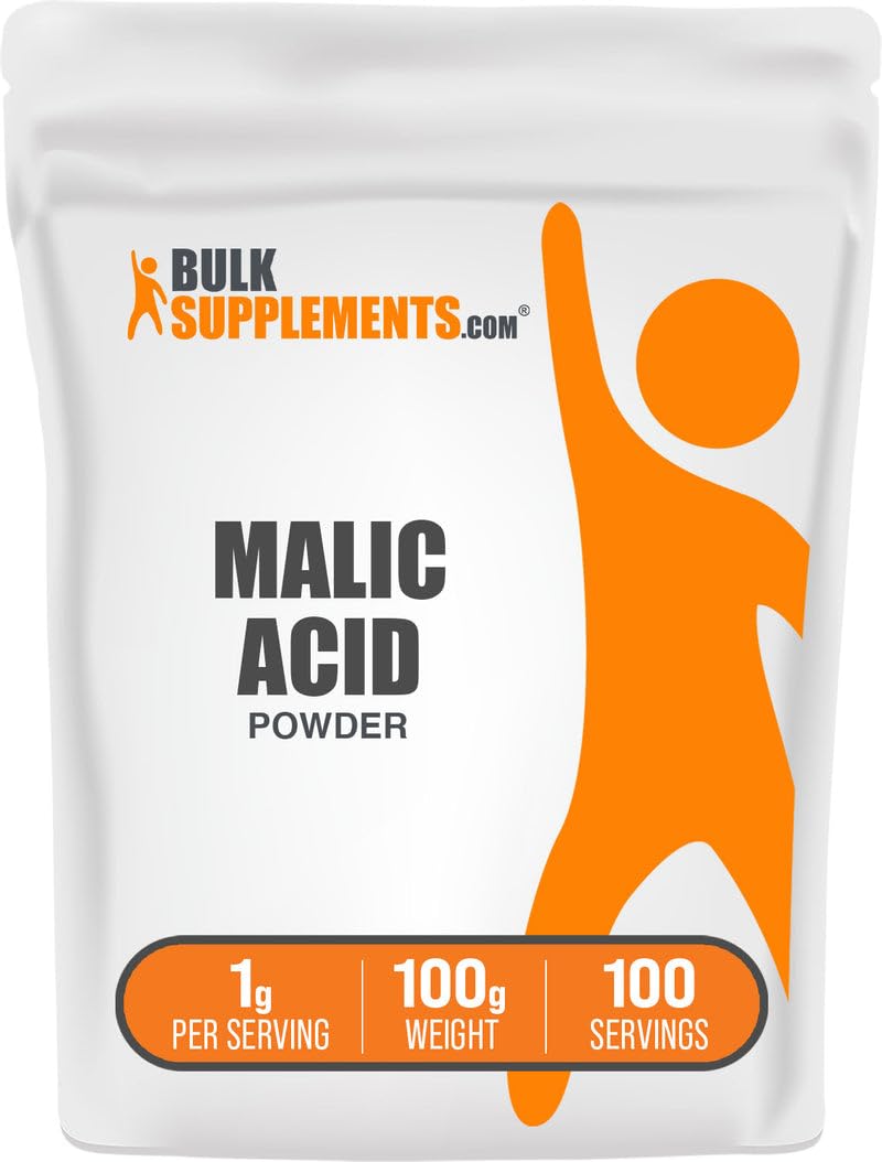 BulkSupplements.com Malic Acid Powder - L-Malic Acid, Dietary Supplement - Food Grade, Pure & Gluten Free, 1g per Serving, 100g (3.5 oz) (Pack of 1)