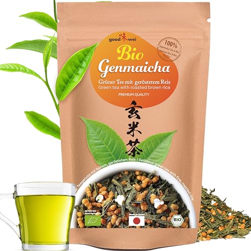 Genmaicha japanischer Grüner Tee Bio mit geröstetem und gepufftem Reis, aromatischer Reistee (120g)