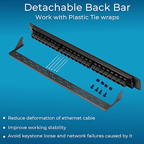 Rapink Patch Panel 24 Port Cat6 With Inline Keystone 10G Support,Rapink Pass Thru Coupler Patch Panel Utp 19 Inch With Removable Back Bar,1U Network Patch Panel For Cat6,Cat5E,Cat5 Cabling,RJ45,Gold
