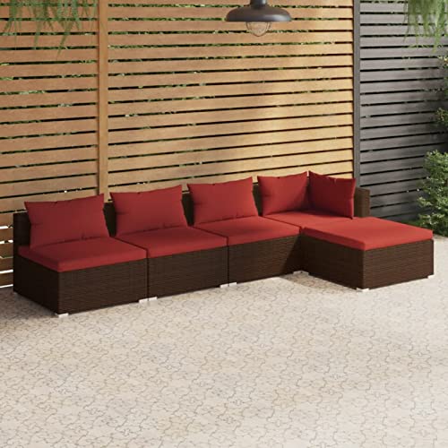 ZEYUAN Set Muebles de jardín 5 Piezas y Cojines, Muebles Terraza Y Jardin, Garden Furniture Sets,Conjunto Mueble Jardin, Muebles Patio Exterior, ratán sintético marrón