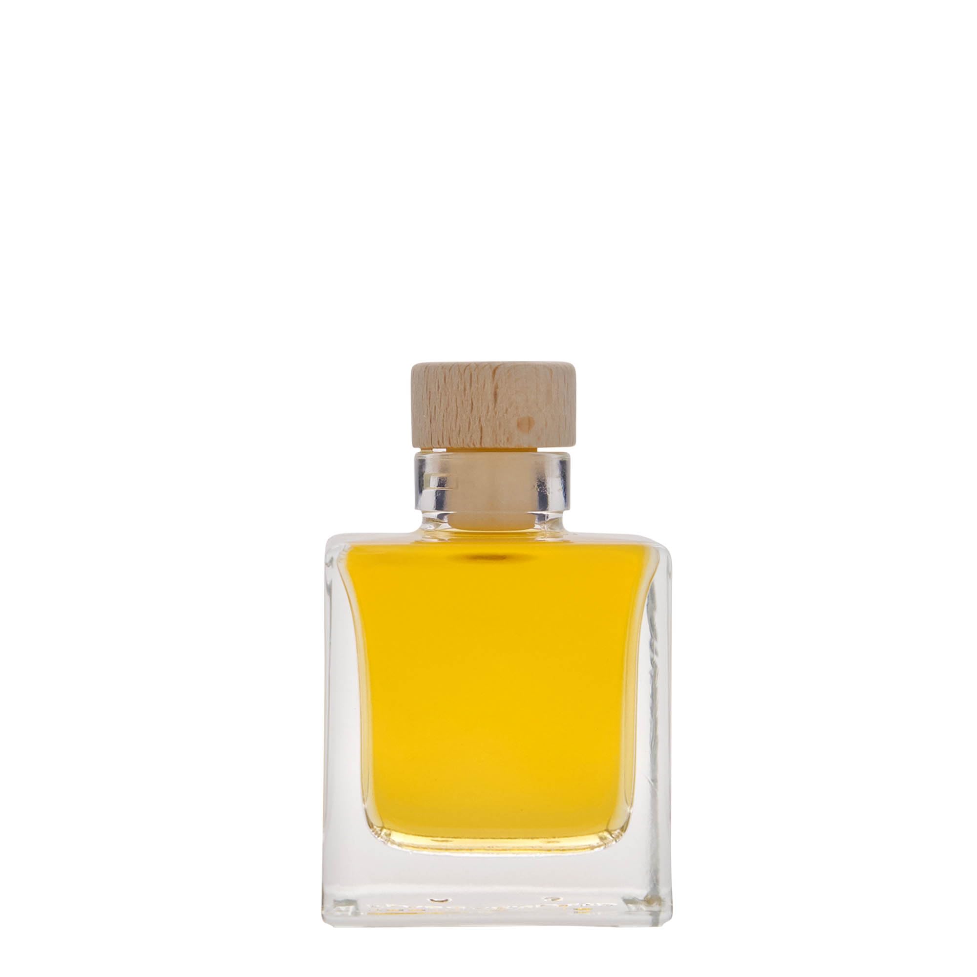 Set di 24 bottiglie di vetro da 100 ml, quadrate, con tappo in sughero in legno