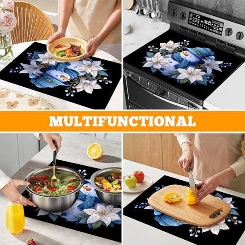 Image of Christmas Multi-Design Stove Cover for Glass /Electric Stoves - 3-in-1 Heat-Resistant Protector Mat, Non-Slip Drying Rack 28 inchx20 inch