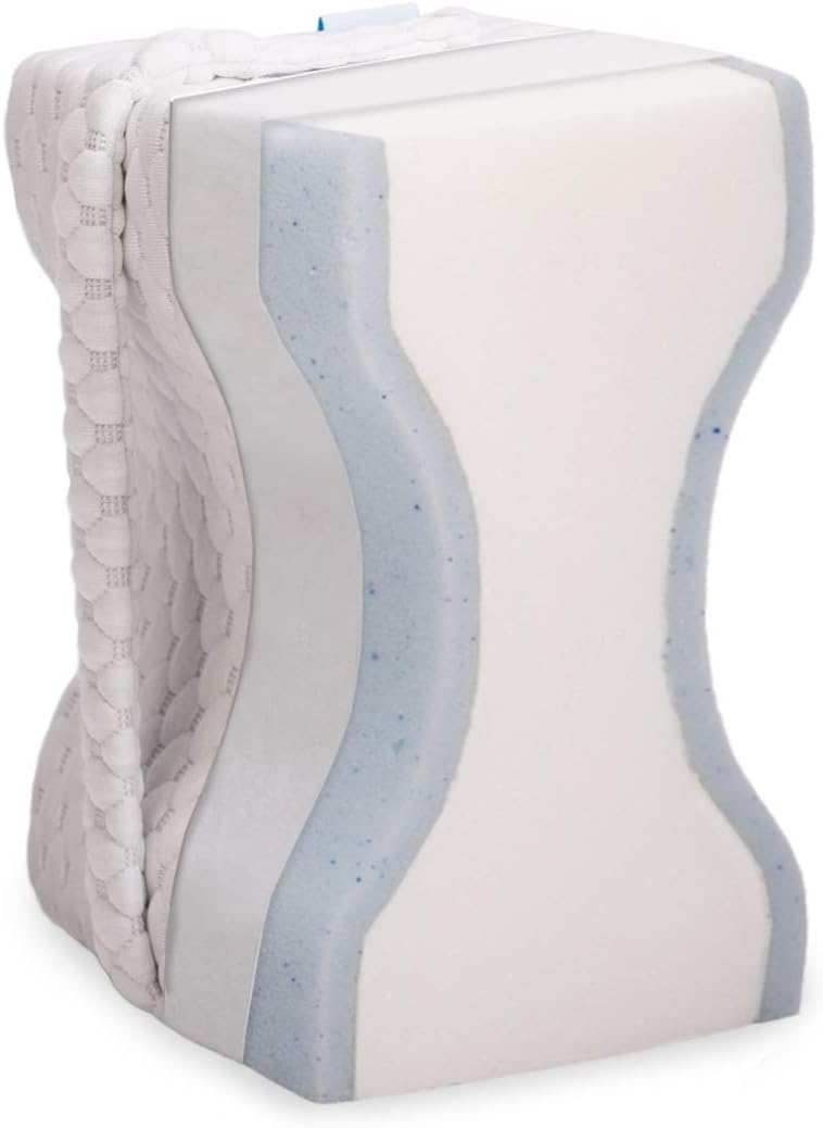 wavve Leg Pillow for Side Sleepers, Pregnancy Support, Hip, Sciatic, Lower Back Pain Relief Gel-Infused Memory Foam Knee Pillow Orthopedic Contour Under/Between Knee Pillow for Sleeping with Strap