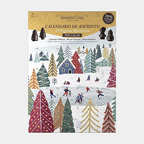 Simón Coll - Calendario de Adviento de (Chocolate Negro 70% Cacao Figuras 3D) 216gr - 24 Chocolatinas