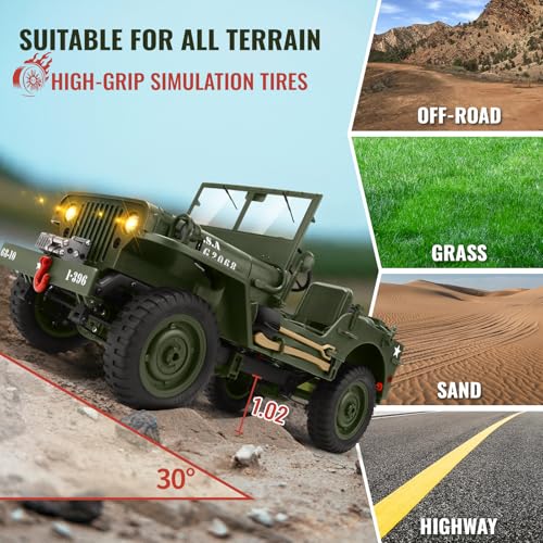 Image of BEAURE RC Jeep Car, 4WD 1 /10 Scale Remote Control Off-Road Crawler with Carport Cover, All Terrain 2.4Ghz RC Army Trucks, Military Vehicle Hobby RC Cars Toy for Kids