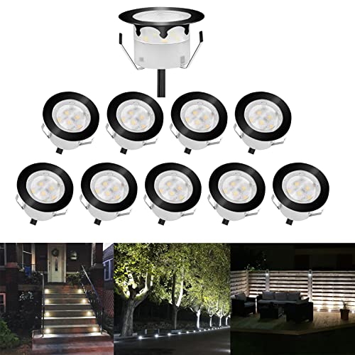 CHNXU LED Bodeneinbaustrahler 10er Set Treppenbeleuchtung Ø45mm 1W Kaltes Weiß Terrassen Einbaustrahler Aussen 12V IP67 Wasserdicht Bodenlampe für Garten Holzbrücke Pool Holzdeck, Schwarz CHNXU LED Bodeneinbaustrahler 10er Set Treppenbeleuchtung Ø45mm 1W Kaltes Weiß Terrassen Einbaustrahler Aussen 12V IP67 Wasserdicht Bodenlampe für Garten Holzbrücke Pool Holzdeck, Schwarz