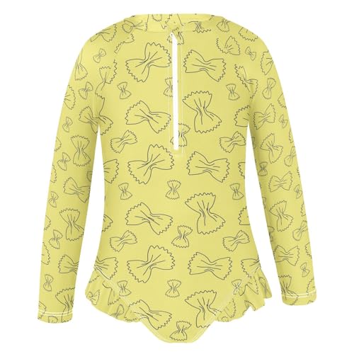 Bow Tie Pasta Yellow Pattern Girls Rash Guard Swimsuits Long Sleeve One Pieces Bathing Suit UPF 50+ Zipper Swimwear2