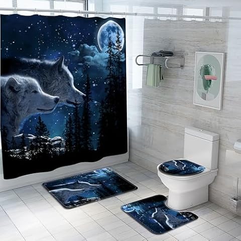Nazapher Animal Shower Curtain Set with Rugs Cover
