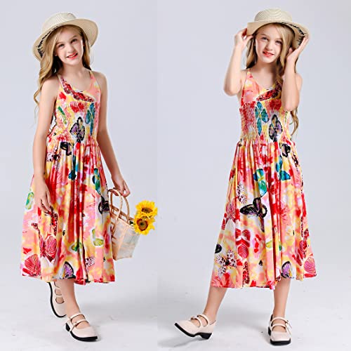 Girls Adjustable Strap Floral Beach Skirt Pants Ruffle Jumpsuit Bohemian Dress 4-11 Years4