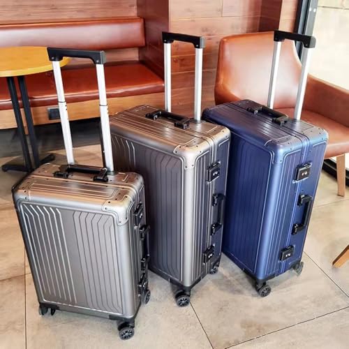 All Aluminum Magnesium Alloy Zipperless Checked Luggage, Hard Shell All Metal Carry on Luggage with 360° Spinner Wheels and Lock, Hardside Suitcase Rolling Case for Business Travel (Blue, 24 inch)3