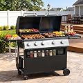 Aoxun 5-Burner Propane Grill Griddle Combo, 54000 BTU 2-in-1 outdoor BBQ grill. Featuring Porcelain-enameled Cast Iron Grates and Flat Top, Ample Cooking Area, Perfect for Backyard and Patio
