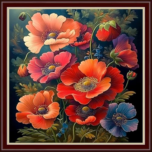 Image of Dimensean Stamped Cross Stitch Kits Full Range of Embroidery Patterns Starter Kits for Beginners Adult DIY Cross Stitches Needlepoint Kits 11CT- Colorful Flowers 18x18 inch