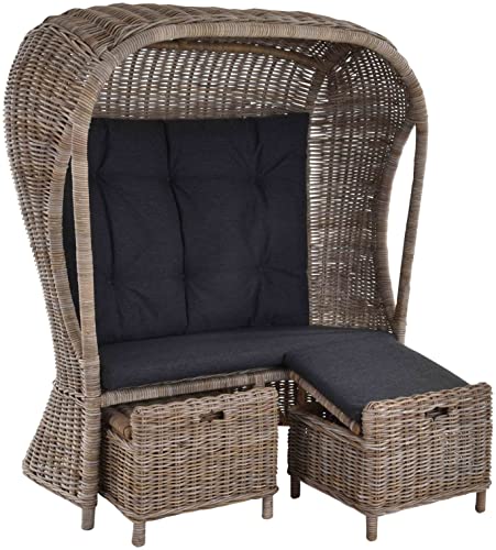 Korb-Outlet Strandkorb Optik 2-Sitzer Beach aus echtem Rattan Rattansessel Flecht-Sessel mit Dach Single für Zwei Personen (Natur Grau, mit Hocker) Korb-Outlet Strandkorb Optik 2-Sitzer Beach aus echtem Rattan Rattansessel Flecht-Sessel mit Dach Single für Zwei Personen (Natur Grau, mit Hocker)