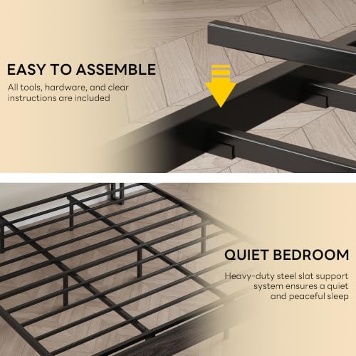 Image of LIKIMIO California King Bed Frame, PU Leather Storage Headboard with Charging Station, Solid and Stable, Noise Free, No Box Spring Needed, Easy Assembly, Black